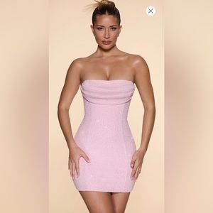 BASEL
Embellished Strapless Cowl Neck Mini Dress in Blush